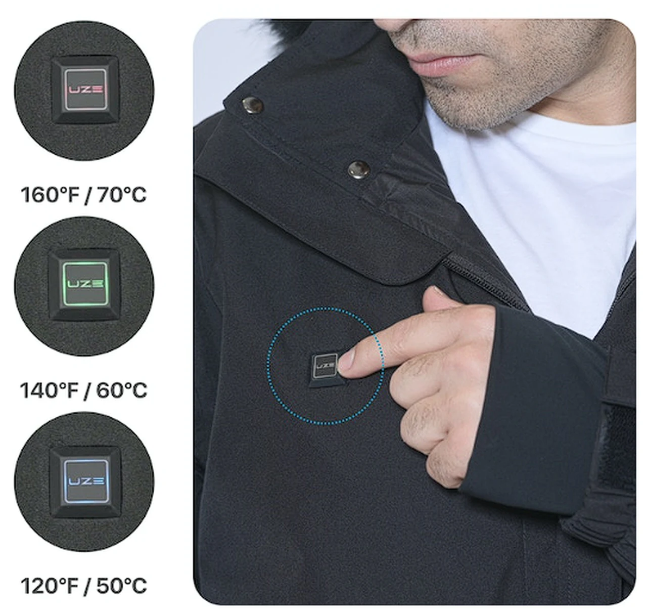 UZE heated jacket controls